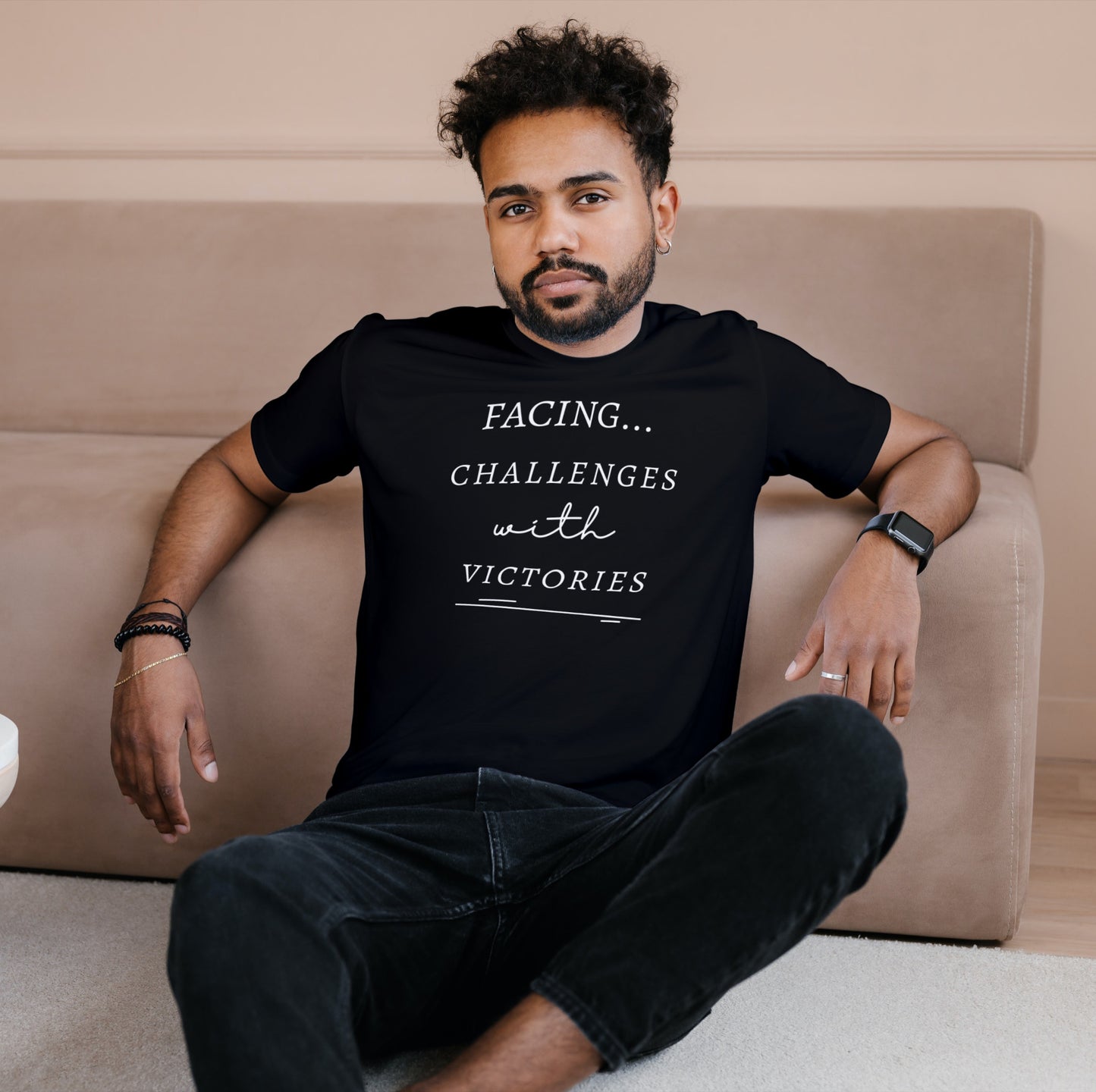 Facing Challenges with Victories T-Shirt, positive apparel, positive clothing, wear your story, FaceForward, front