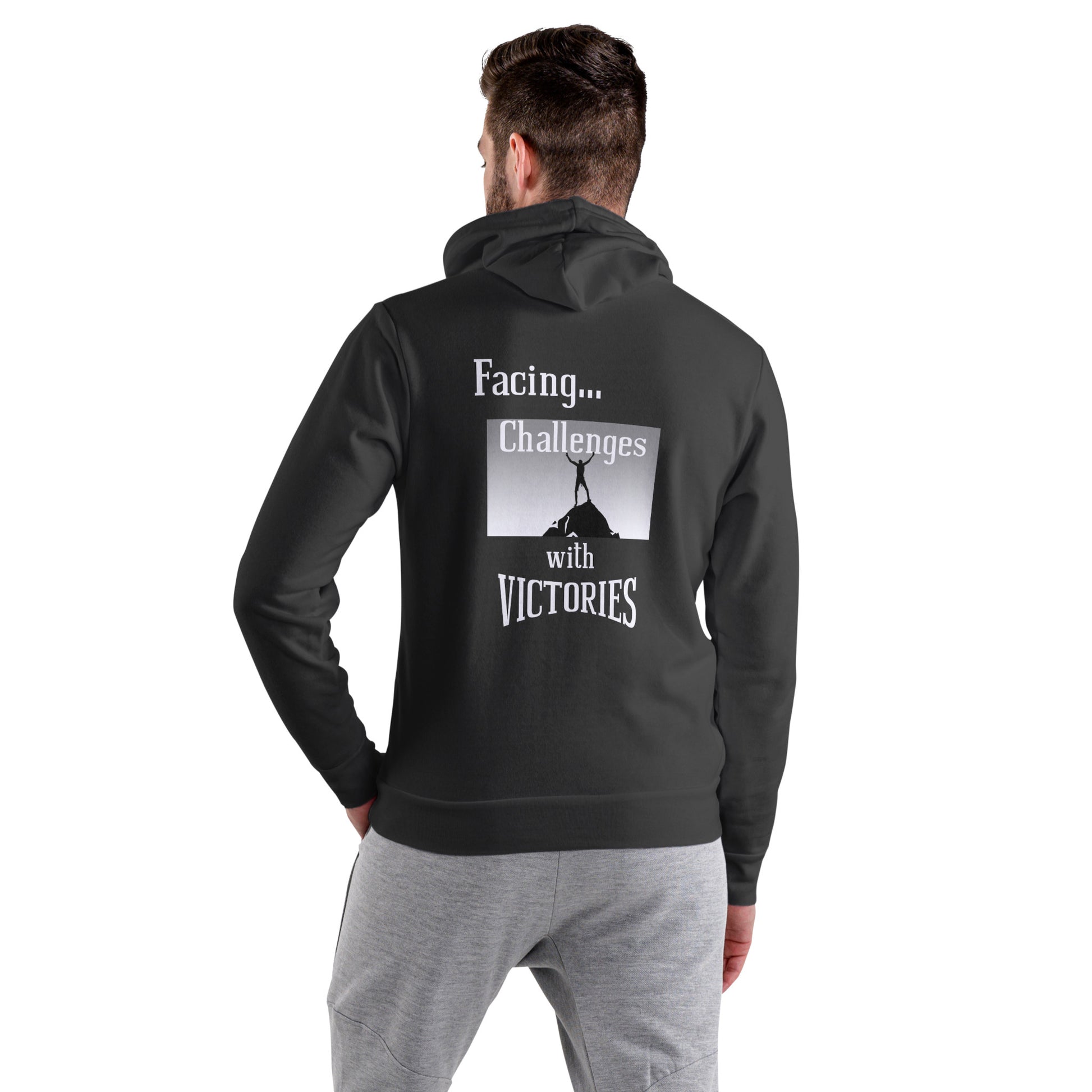 Challenges with Victories Hoodie, positive apparel, positive clothing, wear your story, FaceForward, back